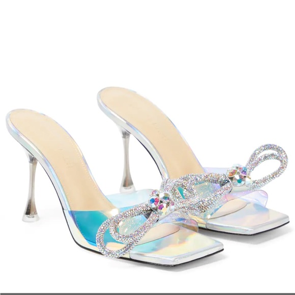 MACH & MACH Double Bow Iridescent PVC Mules Crystal embellished Pumps 7.5 - Picture 12 of 13